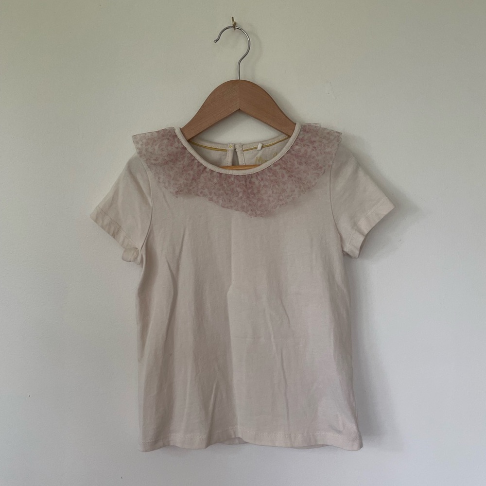 Mini Boden Short Sleeve Top with Floral Tulle Collar